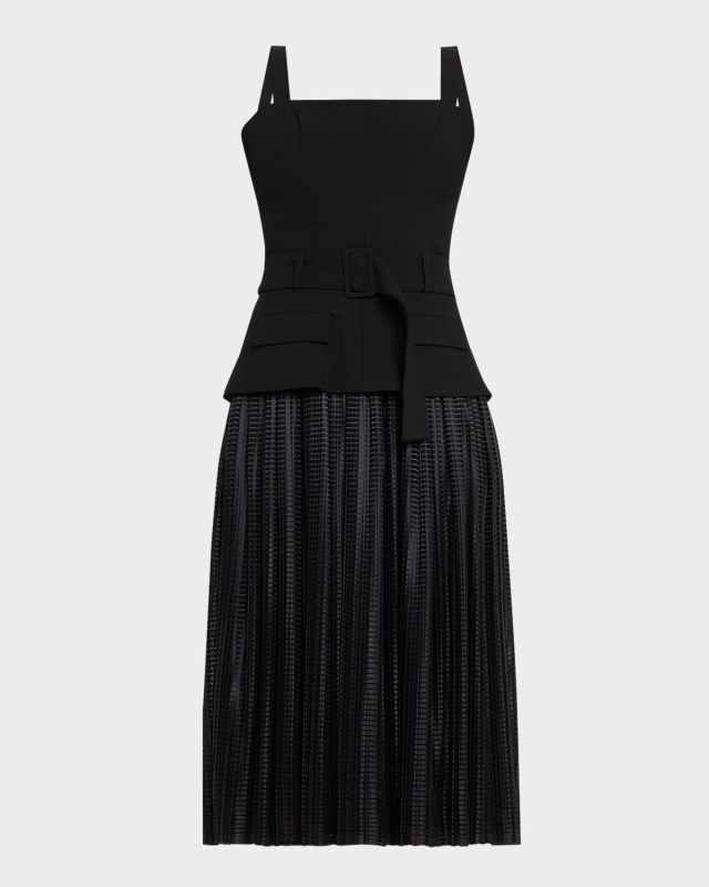 Noemia Belted Square-Neck Midi Dress